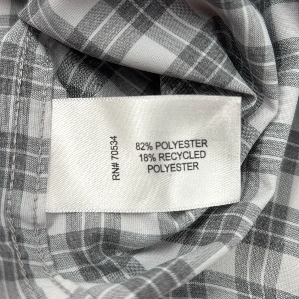 Orvis Men's L Active Fit Polyester Gray Plaid‎ Long Sleeve Button Shirt